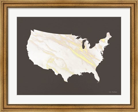 Framed Marble Gold USA Map Print