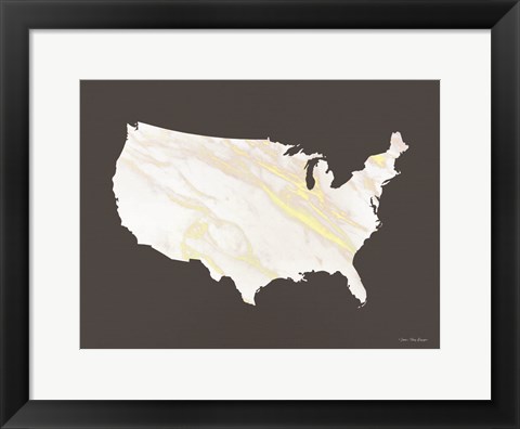 Framed Marble Gold USA Map Print