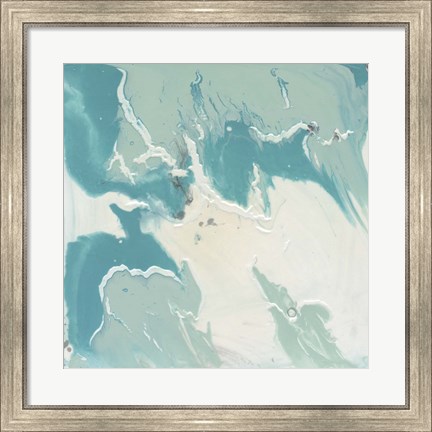 Framed Marbled Aqua I Print