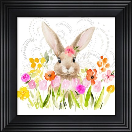 Framed April Flowers &amp; Bunny I Print