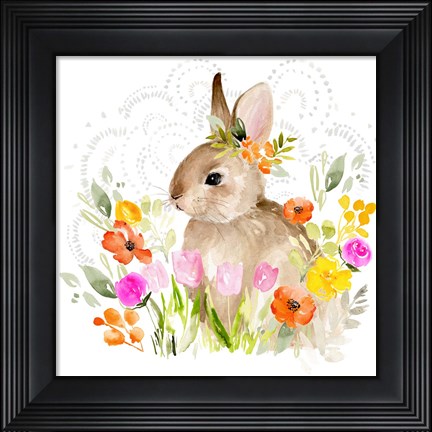 Framed April Flowers &amp; Bunny II Print