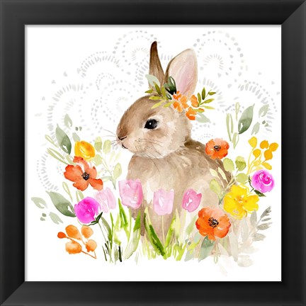 Framed April Flowers &amp; Bunny II Print