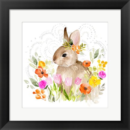 Framed April Flowers &amp; Bunny II Print