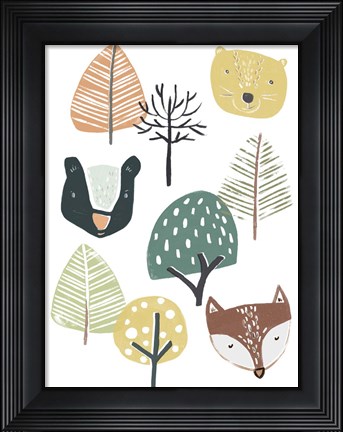 Framed Woodland Faces I Print
