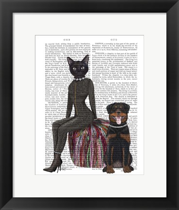 Framed Black Cat and Rottweiler Book Print Print