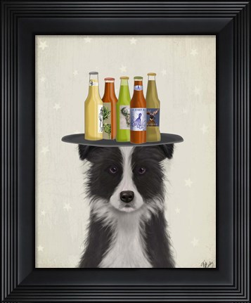 Framed Border Collie Black White Beer Lover Print
