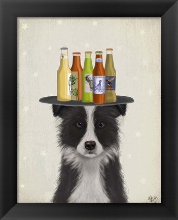 Framed Border Collie Black White Beer Lover Print