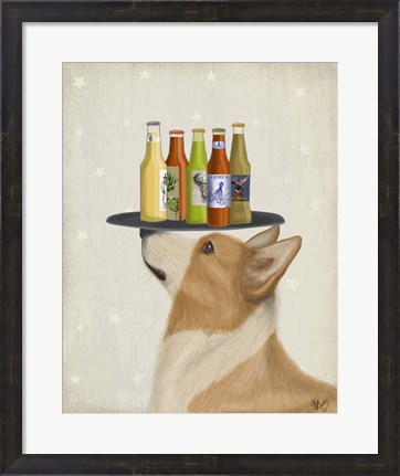 Framed Corgi Tan White Beer Lover Print