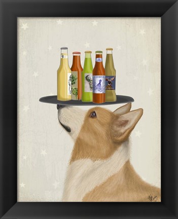 Framed Corgi Tan White Beer Lover Print