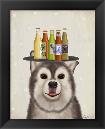 Framed Husky 1 Beer Lover Print