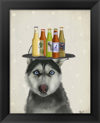 Framed Husky 2 Beer Lover Print