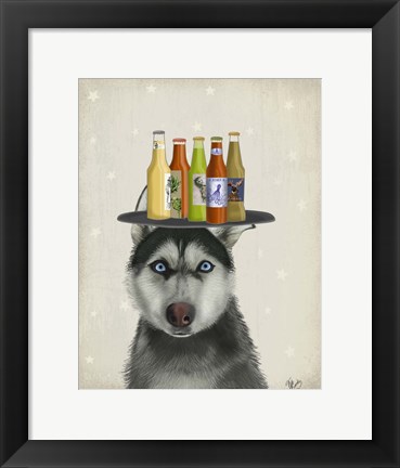 Framed Husky 2 Beer Lover Print