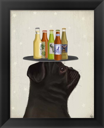 Framed Pug Black Beer Lover Print