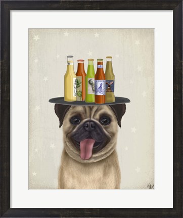 Framed Pug Fawn Beer Lover Print