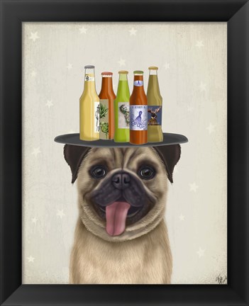 Framed Pug Fawn Beer Lover Print