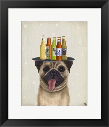 Framed Pug Fawn Beer Lover Print