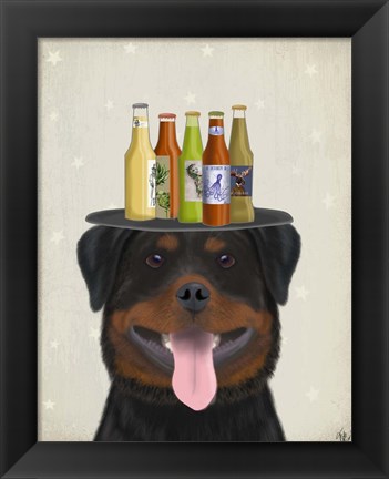 Framed Rottweiler Beer Lover Print