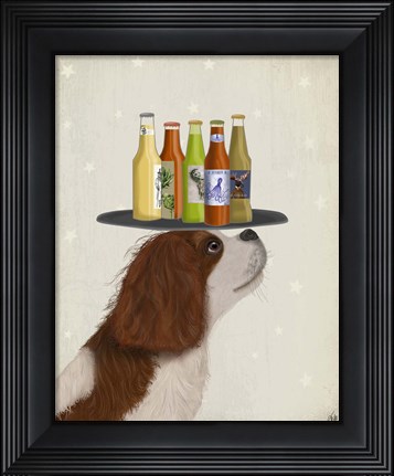 Framed King Charles Spaniel Brown White Beer Lover Print