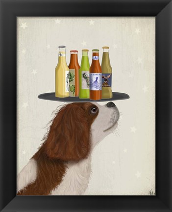 Framed King Charles Spaniel Brown White Beer Lover Print