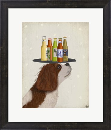 Framed King Charles Spaniel Brown White Beer Lover Print