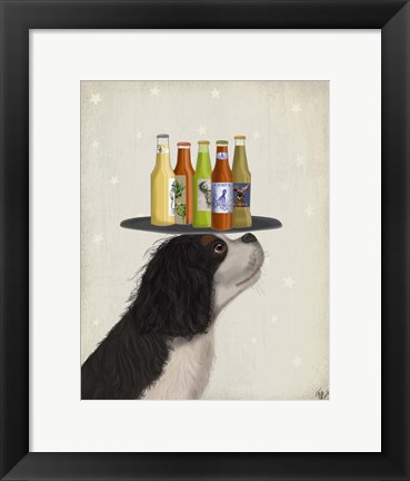 Framed King Charles Spaniel Black White Beer Lover Print