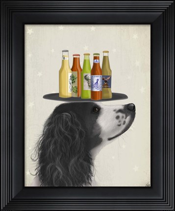 Framed Springer Spaniel Black White Beer Lover Print