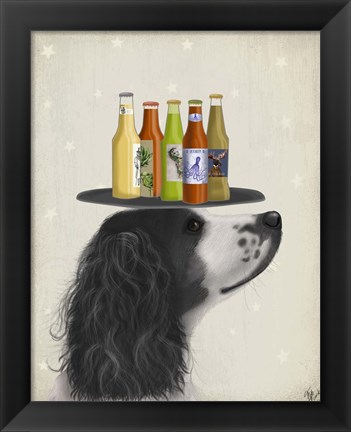 Framed Springer Spaniel Black White Beer Lover Print