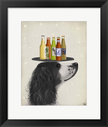 Framed Springer Spaniel Black White Beer Lover Print