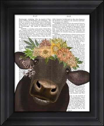Framed Cow with Flower Crown 1 Book Print Print