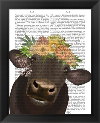 Framed Cow with Flower Crown 1 Book Print Print