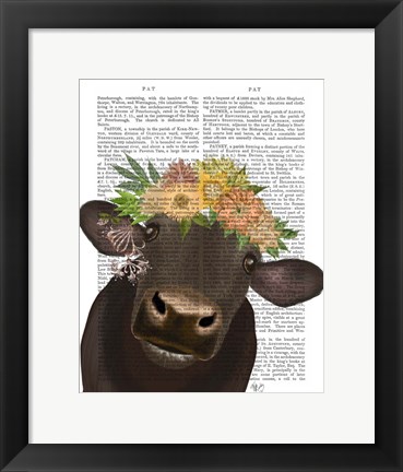 Framed Cow with Flower Crown 1 Book Print Print