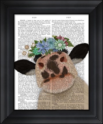Framed Cow with Flower Crown 2 Book Print Print