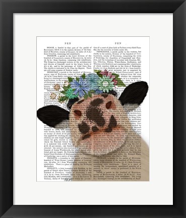 Framed Cow with Flower Crown 2 Book Print Print