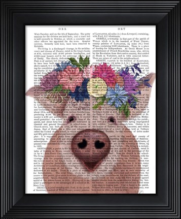 Framed Pig and Flower Crown Book Print Print