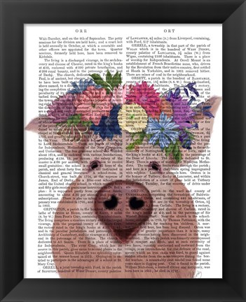 Framed Pig and Flower Crown Book Print Print