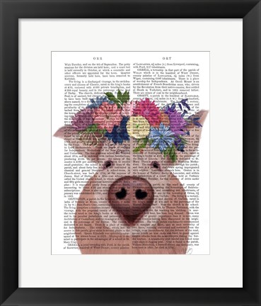 Framed Pig and Flower Crown Book Print Print