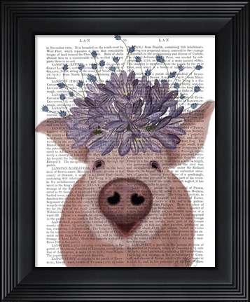 Framed Pig and Lilac Flowers Book Print Print