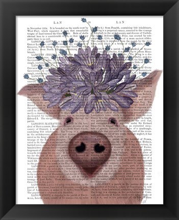 Framed Pig and Lilac Flowers Book Print Print