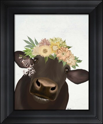 Framed Cow with Flower Crown 1 Print