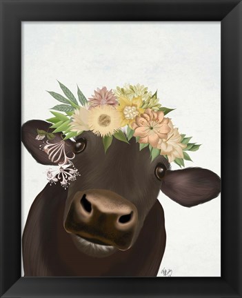 Framed Cow with Flower Crown 1 Print