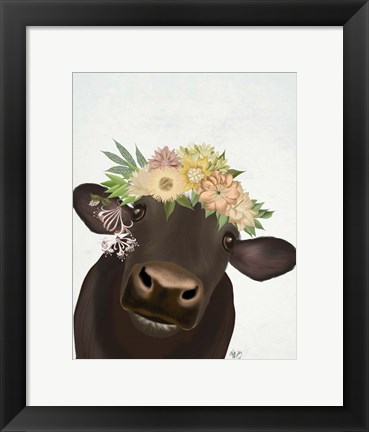 Framed Cow with Flower Crown 1 Print