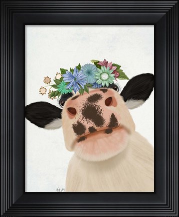 Framed Cow with Flower Crown 1 Print