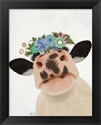 Framed Cow with Flower Crown 1 Print