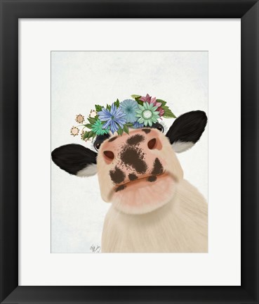 Framed Cow with Flower Crown 1 Print