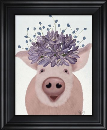Framed Pig and Lilac Flowers Print