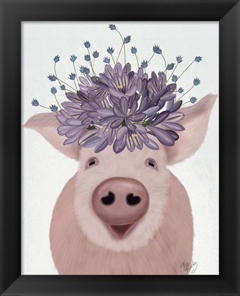 Framed Pig and Lilac Flowers Print