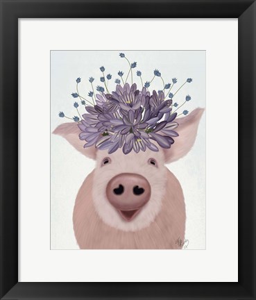 Framed Pig and Lilac Flowers Print