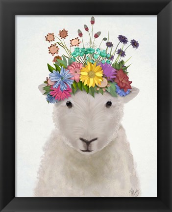 Framed Sheep with Flower Crown 1 Print