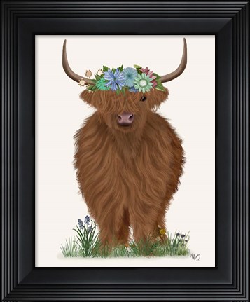 Framed Highland Cow with Flower Crown 2, Full Print