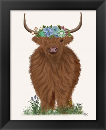 Framed Highland Cow with Flower Crown 2, Full Print